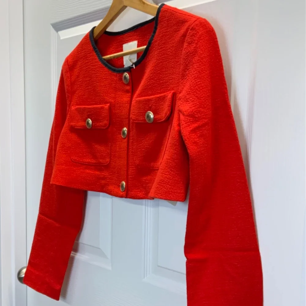 Anthropologie Red Maeve Cropped Shrunken Tweed Jacket Blazer - Picture 12 of 16
